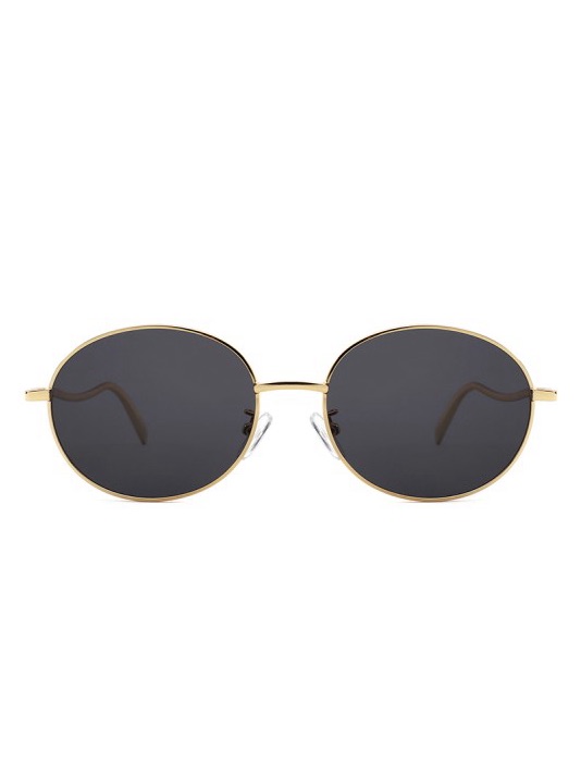 Gold Frame Black Lens Oval Sunglasses - Women Accessories